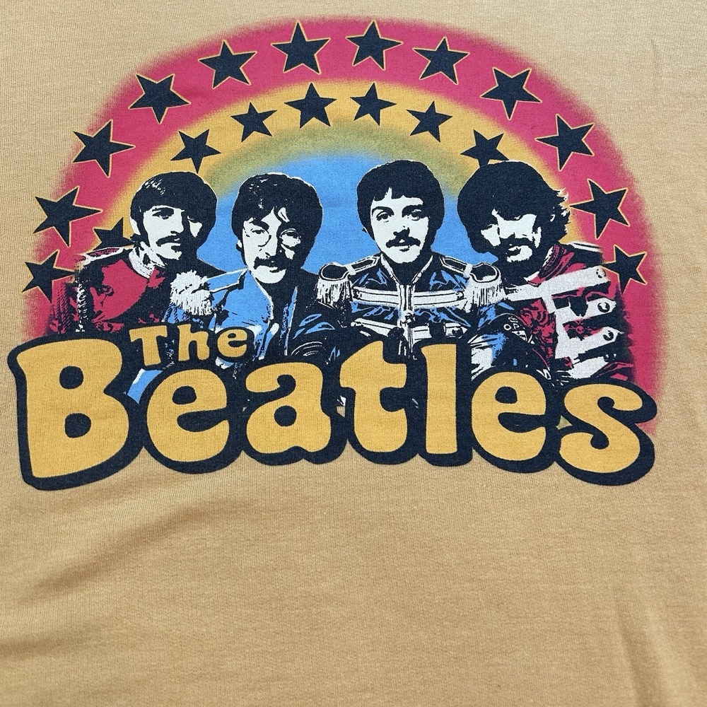 The Beatles Sweater Women's Large Yellow  Pullover Crewneck  Long Sleeve Graphic